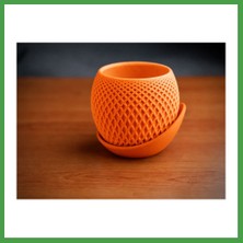 Soi Home 3D Baskı Küre Saksı - Kafes Dokulu Iki Parçalı Dekoratif Saksı - Turuncu-Turuncu Soı