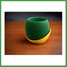 Soi Home 3D Baskı Küre Saksı - Kafes Dokulu Iki Parçalı Dekoratif Saksı - Yeşil-Sarı Soı