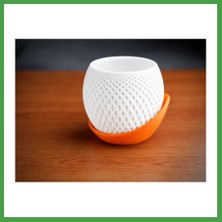 Soi Home 3D Baskı Küre Saksı - Kafes Dokulu Iki Parçalı Dekoratif Saksı - Beyaz-Turuncu Soı