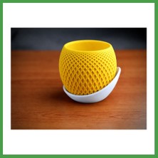 Soi Home 3D Baskı Küre Saksı - Kafes Dokulu Iki Parçalı Dekoratif Saksı - Sarı-Beyaz Soı