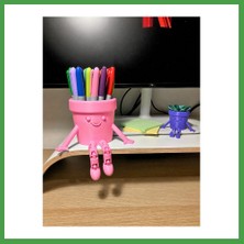 Soi Home 3D Baskı Hareketli Gülen Kalemlik - Eklemli Masaüstü Organizer - Pembe Soı