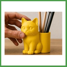 Soi Home 3D Baskı Kedi Figürlü Kalemlik - Masaüstü Organizer - Sarı Soı