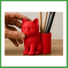 Soi Home 3D Baskı Kedi Figürlü Kalemlik - Masaüstü Organizer - Kırmızı Soı
