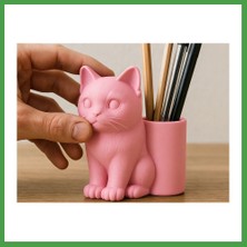 Soi Home 3D Baskı Kedi Figürlü Kalemlik - Masaüstü Organizer - Pembe Soı