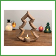 Soi Home 3D Baskı Yılbaşı Ağacı Tealight Mumluk 18 cm Dekoratif Çam Ağacı Şamdan Yeni Yıl Masa Süsü Soı