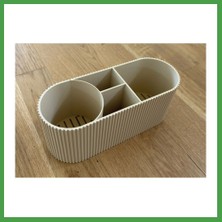 Soi Home 3D Baskı Yivli Oval Masaüstü Düzenleyici Bölmeli Bulaşık Fırçası Sünger Standı Süzdürmeli Lavabo Bej Soı