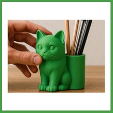 Soi Home 3D Baskı Kedi Figürlü Kalemlik - Masaüstü Organizer - Yeşil Soı