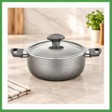 Soi Home Granit Derin Tencere 24 cm Cam Kapak Gri Kırçıllı Soı