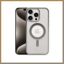 Bezos iPhone 15 Pro Max Uyumlu Kılıf Erozi Magsafe Kapak - Gümüş 22