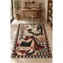 Rugs Modern Halı Dora Vintage Folklorik Çiçek Desenli Kırık Beyaz, Bej ve Bordo Ince Dokuma Taban Salon Halısı OZL531