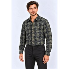 Sidelya Concept Erkek Ekose Kareli Batik Yıkamalı Şardonlu Uzun Kollu Regular Fit Oduncu Gömlek - Haki