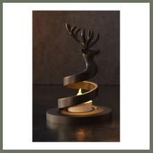 Bezos 3D Baskı Spiral Ren Geyiği Mumluk Yılbaşı Dekoratif Ren Geyiği Tealight Mum Tutucu - Siyah Bezos1