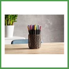 Soi Home 3D Baskı Delikli Organik Desenli Kalemlik ve Çok Amaçlı Organizer Fırçalık Masaüstü Saklama Kabı - Kahverengi Soı