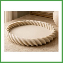 Soi Home 3D Baskı Spiral Kenarlı Yuvarlak Dekoratif Tepsi Bükümlü Kenar Modern Sunum ve Düzenleyici Tepsi Krem Soı