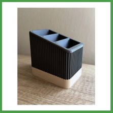 Soi Home 3D Baskı Japandi Çizgili Kumanda Standı Üç Bölmeli Modern Kumanda Düzenleyici Siyah Krem Soı