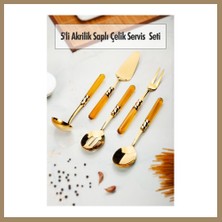 Bezos 5 Parça Gold Servis Seti & Servis Sunum Seti Amber ( Kepçe / Kevgir / Sıpatula / Çatal / Kaşık ) 22