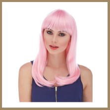 Bezos Soft Pembe Renk Uzun Düz Parti Peruğu 22