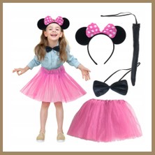 Bezos Minnie Kostüm Seti (Pembe Tütü Etek + Pembe Taç + Papyon + Kuyruk) 22