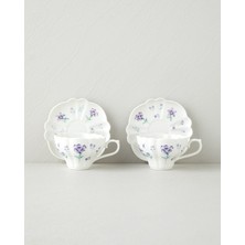 English Home Floral Morning Porselen 4 Parça 2 Kişilik Çay Fincanı Takımı 220 ml Mor
