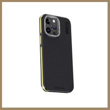 Bezos Joko iPhone 15 Pro Uyumlu Kılıf Aramid 600D Kevlar Karbon Fiber Magsafe Kapak - Sarı 22