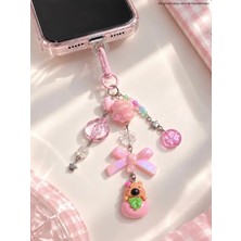 Miraz Tasarım Telefon Charmı Anahtarlık Çanta Süsü Spiralli Defter Aksesuarı Ayıcıklı Kawaii Kore Tarzı Y2K Pembe Charm