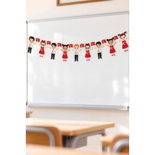 Patladı Gitti 23 Nisan Elele Tutuşan Neşeli Çocuklar Dekoratif Banner 165 cm x 20 cm 9 Adet