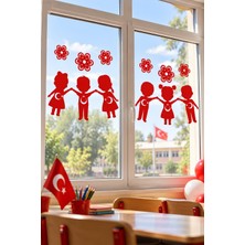 23 Nisan Temalı Elele Tutuşan Çocuklar Pencere Süsü