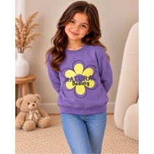 Kamikam Kız Çocuk Lila Çiçek Baskılı Sweatshirt