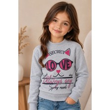 Kamikam Çocuk Gri Kedi Baskılı Sweatshirt