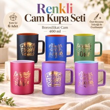 Nixa 6’lı Renkli Borosilikat Cam Kupa Seti 400 ml – Özel Boyama Desenli Cam Bardak
