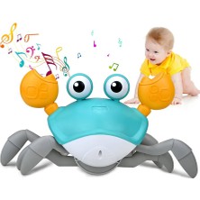 Cute Crab Emeklemeye Yardımcı 3 Hız Kademeli Kapatıp Açılabilen Müzikli Sensörlü Şarjlı Yengeç Oyuncak (MAVİ)