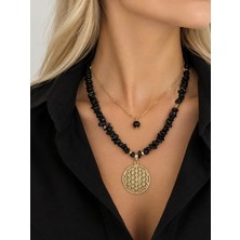 Almin Siyah Obsidyen ve Çelik Kolye Ikili Set