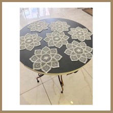 Bezos 6 Lı Dantel Kahve Sunumluğu 15X15 cm Asorti Desenli Bardak Altlığı Türk Kahvesi Fincan Sunum Seti 22