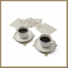 Bezos 6 Lı Dantel Kahve Sunumluğu 15X15 cm Asorti Desenli Bardak Altlığı Türk Kahvesi Fincan Sunum Seti 22