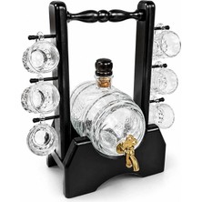Royaleks Ahşap Standlı Cam Fıçı ve 6 Shot Bardaklı Içki Servis Seti ALK5605
