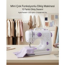 Royaleks 12 Farklı Dikiş Desenli Mini Dikiş Makinesi Ayak Pedallı LED Işıklı Ev Tipi Kullanım