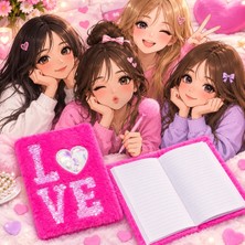 Vipfoni Love Tasarımlı Pembe Peluş Günlük Defter Sevgililer Günü Hediyesi