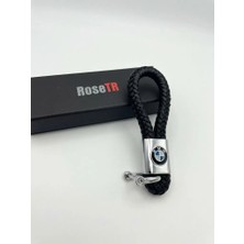Rosetr Bmw Siyah Örgülü Deri Anahtarlık - Bmw 1.20 3.20 5.20