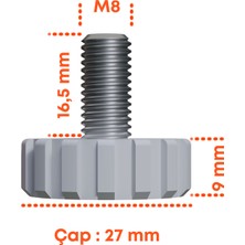 CATEKSSS M8 Ayar Vidası, Tırtıllı Vida, Bingo Ayak, Pingo Ayak Çap: 27 mm Vida Uzunluğu 20 mm Beyaz - 26’lı Paket