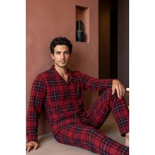 Exclusive Erkek Süet Ekose Gömlek Yaka Pijama Takımı - Retro Erkek Pijama