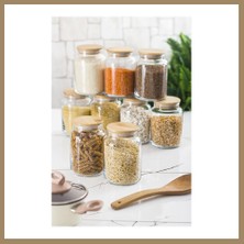 Bezos 9 Lu Set Bambu Kapaklı Cam Kavanoz & Erzak Saklama Kabı 800 ml Orta Boy ( Vakum Kapak ) 22