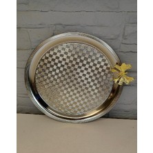 Cooker Lüks Yuvarlak Kelebek Detaylı Gümüş Sunum(Çay,kahve,meşrubat) Tepsisi