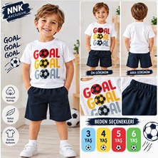 Nnk Exclusive Erkek Çocuk Goal Futbol Topu Baskılı Beyaz Tişört Lacivert Şort 2'li Takım