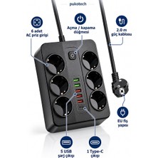 Pukotech Lf-11  6 Girişli Priz   1type-C 5usb    3000W