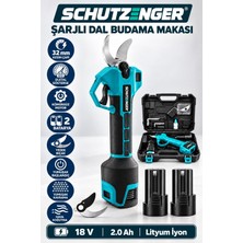 SCHUTZENGER 18V 2AH Çift Akülü 32 mm Dijital Göstergeli Kömürsüz Şarjlı Dal Budama Makası Çantalı Yedek Bıçaklı Set