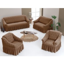Altınkoza Jakarlı Damask Koltuk Örtüsü Standart Takım (3+2+1+1)-Bej