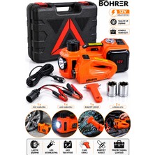 Böhrer 12V Elektrikli Kriko (5 Ton) + 150 Psı Kompresör + 480 Nm Somun Sökme Makinesi Araç Tamir Seti Çantalı