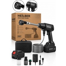 Heilber BA0115369 Akülü Basınçlı Araç Yıkama Makinesi – 6'sı 1 Arada Çok Fonksiyonlu Başlık, Çift Akülü, Su Hortumlu, Köpük Hazneli ve Taşıma Çantalı Oto Yıkama Seti