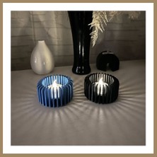 Bezos 3D Baskı Modern Çizgili Mumluk - Tealight Mumluk (1 Adet)-Mavi 22