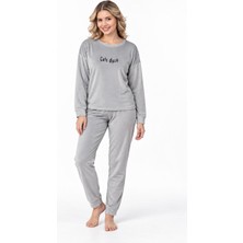 Cotonhause Kadın Uzun Kol Kadife Kumaş Gri Pijama Takımı C1T4N66